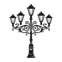 Wall Mural - Isolated vintage lamppost, Vintage Garden Lamp Silhouette street light vector illustration