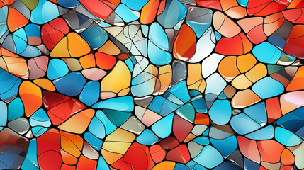 Vibrant abstract mosaic design featuring red, blue, and orange shapes on a light background for artistic use