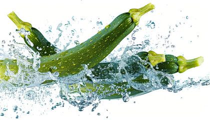 Sticker - A bunch of green zucchini are floating in a pool of water