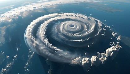 Wall Mural - Majestic view of a colossal cyclone swirling over the Pacific Ocean, showcasing intricate spiral cloud formations from a breathtaking vantage point in space