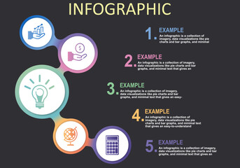 Fototapete - Vector illustration of 5 interconnected circle infographics to show sequence, timeline, steps for presentation, management, administration, planning, banking and management. Progress timeline.