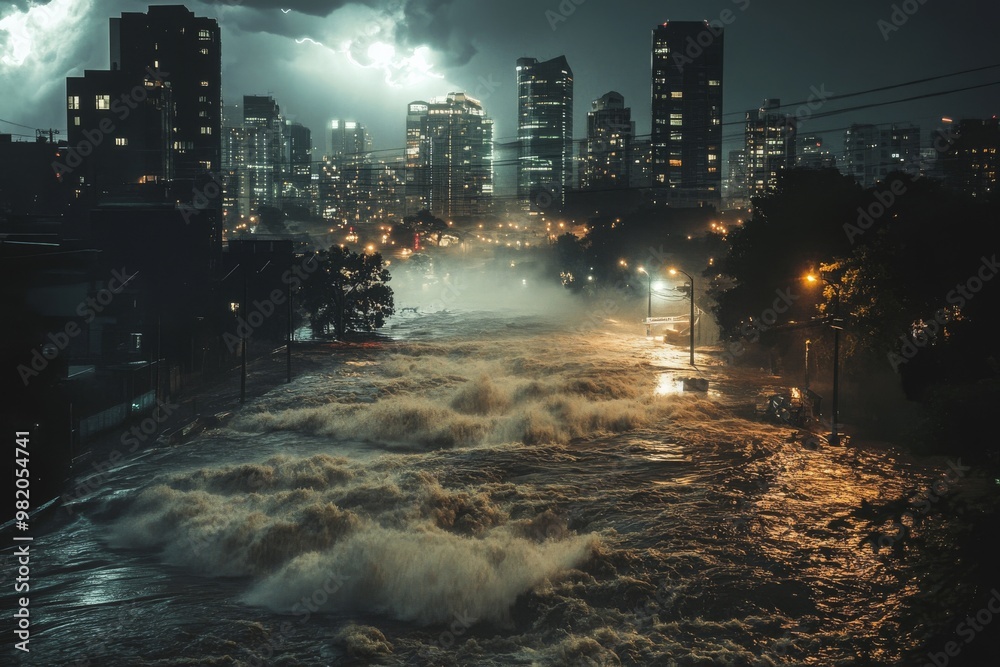 Inundate Examples Flash floods inundate cities , The impact of global warming, Generative ...