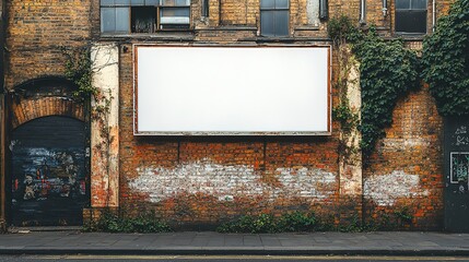 Poster - Ultra Realistic Wide-Lens Photography: Large White Billboard on a Brick Wall in a London Stree 