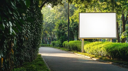 Canvas Print - blank billboard on the sideway in the park. image for copy space, advertisement, text and object. white billboard in natural green