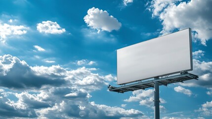 Wall Mural - White blank billboard for mock up template against cloudy blue sky background