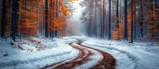 Wall Mural - Winter Wonderland: A Snow-Covered Forest Path