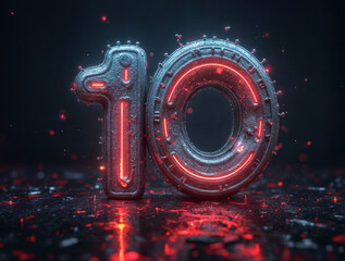 Poster - Neon cyberpunk number 10 on technology dark background . generative AI