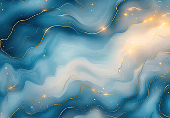 Abstract blue background with golden spots on it. Created with Ai