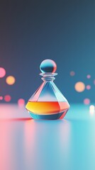 Poster - a colorful glass bottle rests on a surface, illuminated by soft lights in shades of blue, pink, and 