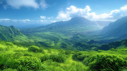 Wall Mural - Majestic Mountain View with a Rainbow