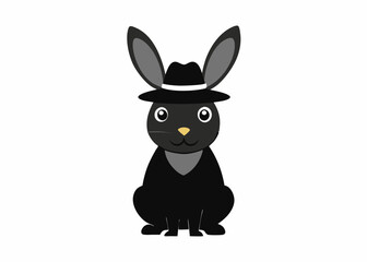 Wall Mural - A black rabbit logo, icon with a hat on its head on a white background 