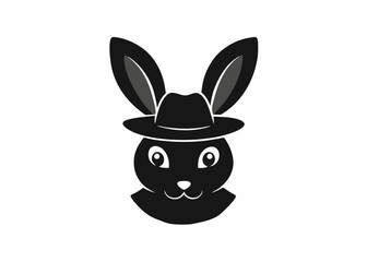 Wall Mural - A black rabbit logo, icon with a hat on its head on a white background 