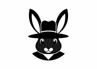 Wall Mural - A black rabbit logo, icon with a hat on its head on a white background 