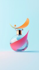 Poster - colorful perfume bottle with abstract elements on a light blue background emphasizing modern design 
