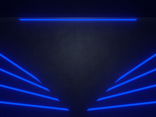 Wall Mural - Blue neon on black wall background