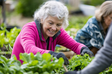 Wall Mural - Senior Women Contributing Joyfully to a Community Garden  