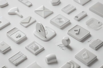 Wall Mural - A variety of minimalist communication icons each elegantly designed and placed on a crisp white background