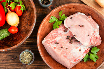 Wall Mural - Raw pork meat and vegetables.