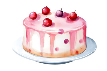 Wall Mural - Cherry Cake Watercolor illustration isolated on white	