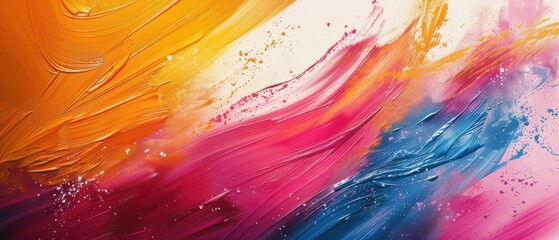 Wall Mural - Vivid brushstrokes in vibrant colors blend seamlessly, creating a dynamic, energetic abstract art piece. Free copy space for text.