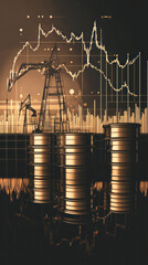 Poster - A picture of a refinery with a crane and a bunch of barrels