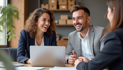 Wall Mural - business colleagues having conversation at corporate meeting, business people having discussion, planning, sales financial strategy in company office.