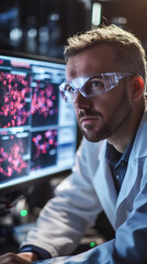 Wall Mural - Scientist Discovers Breakthrough - Intense Focus in Lab