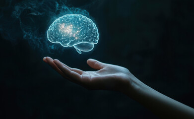 Aufkleber - Hand holding glowing digital brain representing artificial intelligence