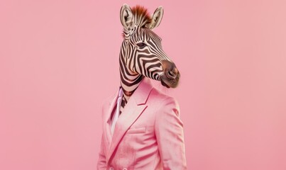 Poster - A zebra in a pink suit. AI.