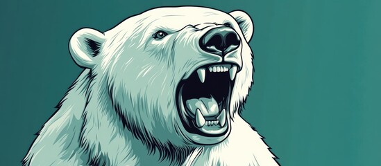 Cartoon polar bear with a flat color style displaying its teeth