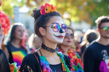 Wall Mural - Vibrant LGBT Community Halloween Costume Parade with Street Festivities  