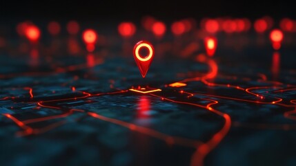 Poster - A digital map with glowing red location pins indicating points of interest.