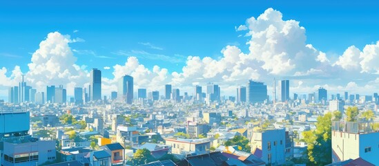 Wall Mural - Panoramic view of a skyline and buildings featuring an unobstructed road