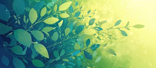 Abstract composition featuring green leaves on a vibrant green background blending fantasy elements with nature evoking feelings of ecology relaxation and a serene atmosphere