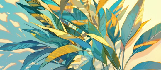 Wall Mural - Sunlit painting of variegated Musa leaves