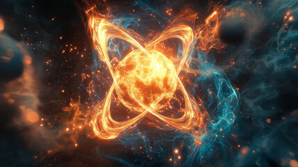 Wall Mural - Fusion and fission of uranium, visualizing atomic energy generation and transformation