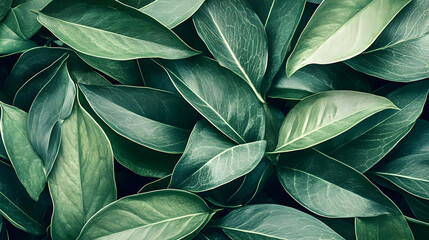 A Close-Up View of Lush Green Leaves with Intricate Veining, Creating a Natural Texture Background