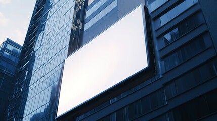 Sticker - Empty billboard on the building. Blank mock-up of an outdoor info banner. 