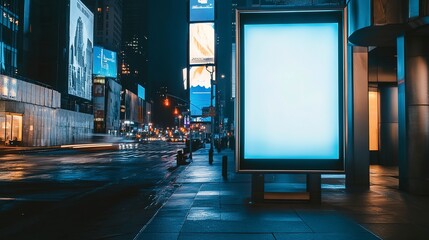 Wall Mural - standing blank billboard at night city, new york times square blank billboard mock up