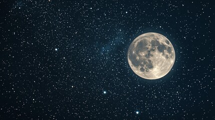 Wall Mural - A full moon shines brightly in a star-filled night sky.