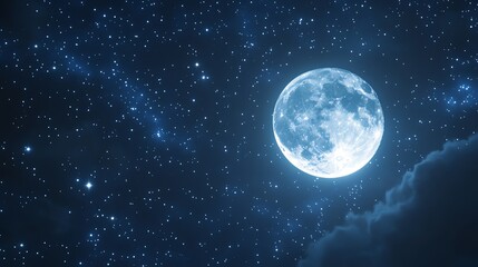 Wall Mural - Full moon shining brightly in a starry night sky.