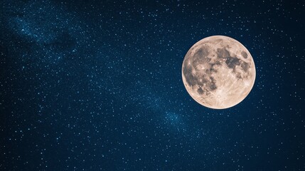 Wall Mural - A bright full moon shines in a night sky filled with stars and the Milky Way.