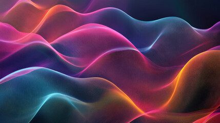 Thin, colorful lines in soft pastels on a dark gradient background, creating a wave-like abstract pattern with subtle movement.