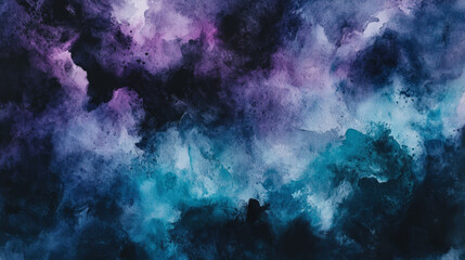 Wall Mural - Abstract watercolor oil painting background with dark shades of navy, purple, and teal, creating a deep, moody canvas with bold texture.