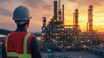 Industrial engineer at an oil and gas power plant, overseeing operations and equipment, emphasizing safety and efficiency