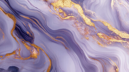 Soft lavender liquid marble with smooth gold accents flowing gracefully, creating an elegant and delicate luxurious design.