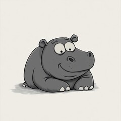 Sticker - Cute Hippo Cartoon.