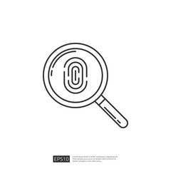 Poster - Fingerprint under magnifying glass, icon design for security, identification, biometric authentication. Black and white outline vector illustration isolated on white background.