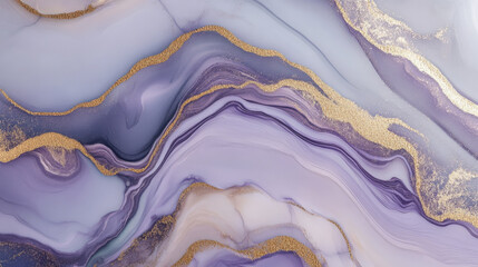 Soft lavender liquid marble with smooth gold accents flowing gracefully, creating an elegant and delicate luxurious design.