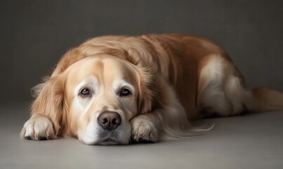 Wall Mural - A dog is laying on the ground with its head down